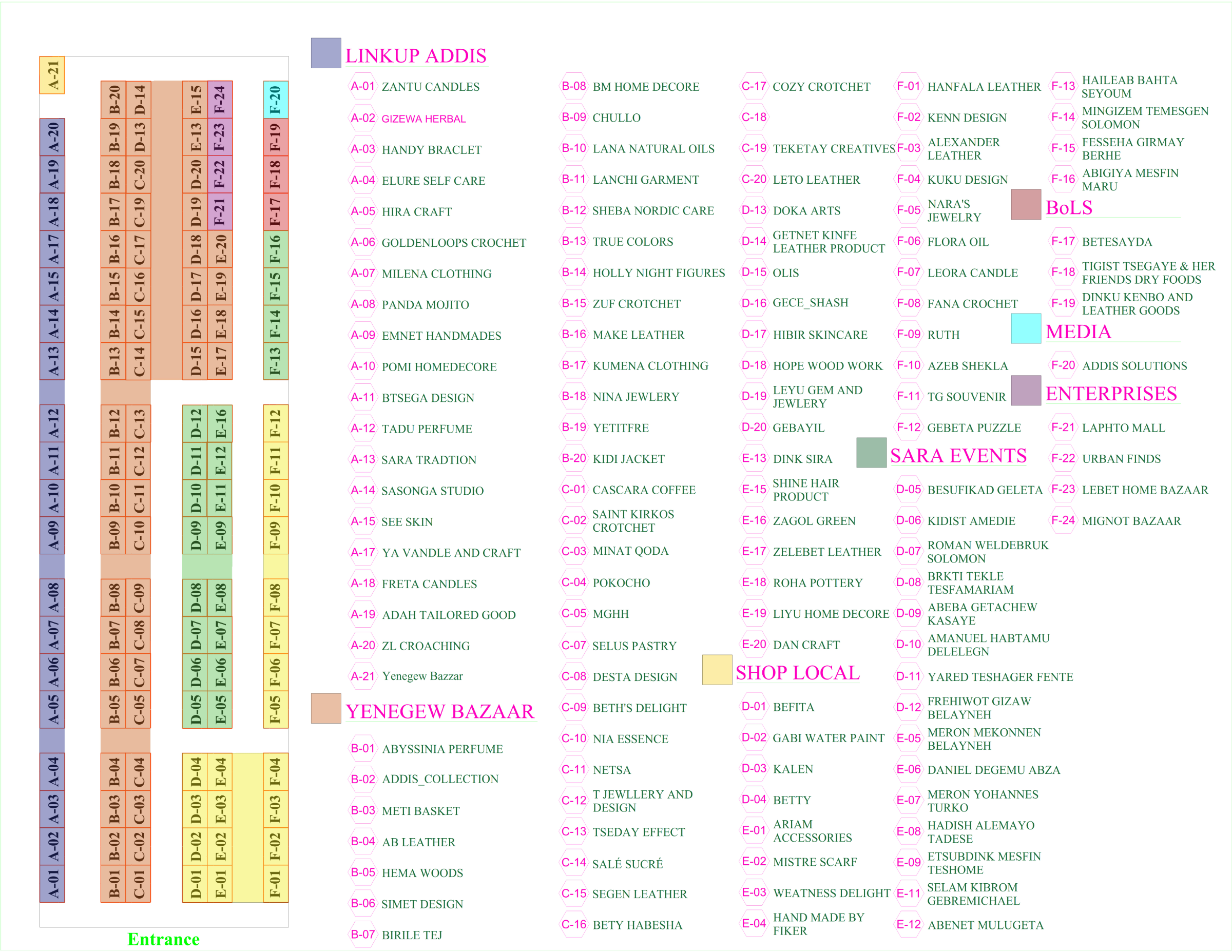 ENQU Shopping Festival — tent vendor allocation, 120 stands across six blocks