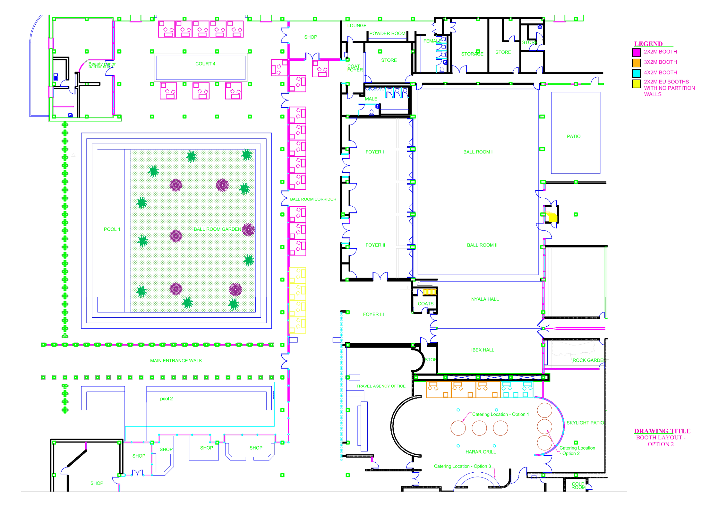 Hilton Addis Ababa — exhibition booth layout, option two, with catering positions