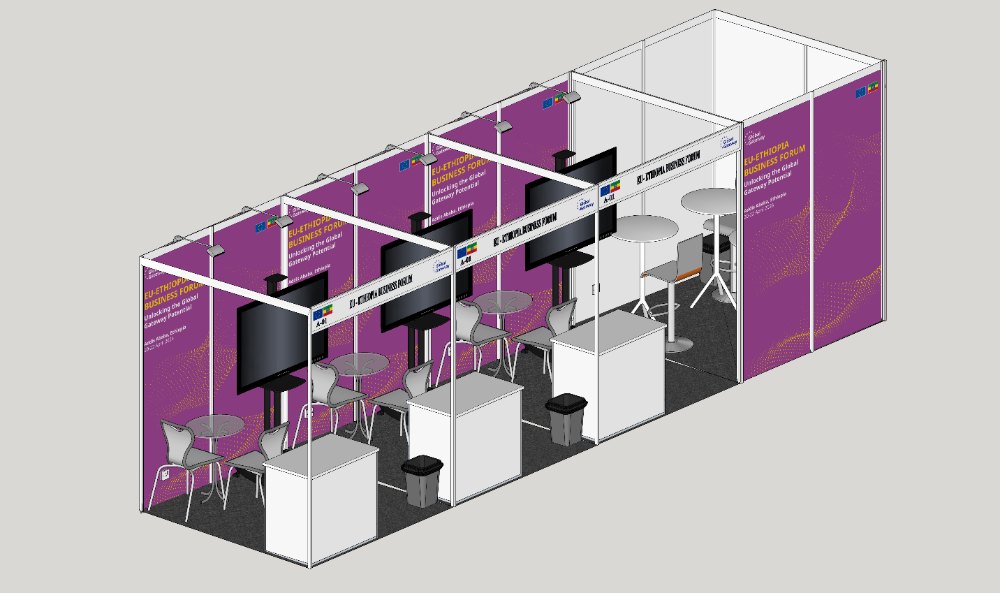 Multi-bay exhibition stand, 3D mockup