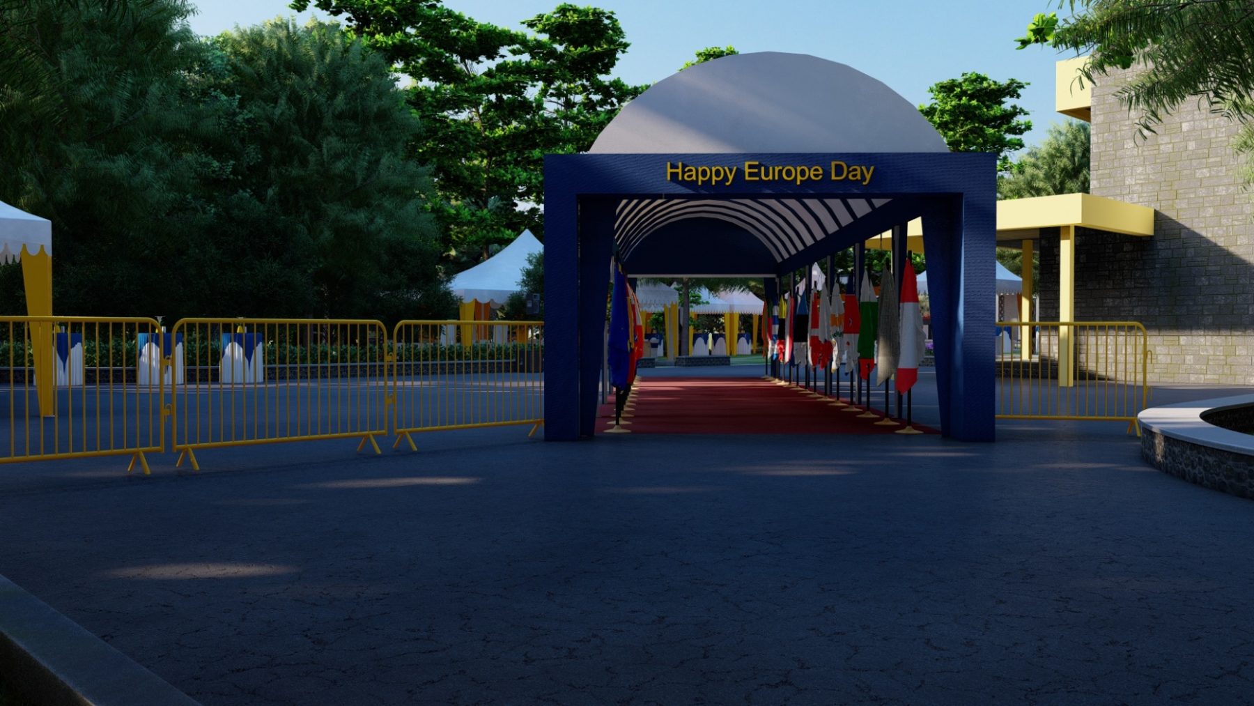 Europe Day entrance arch on the Delegation grounds