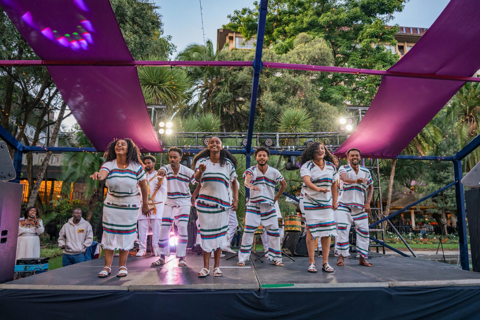 Cultural dance troupe performing for guests