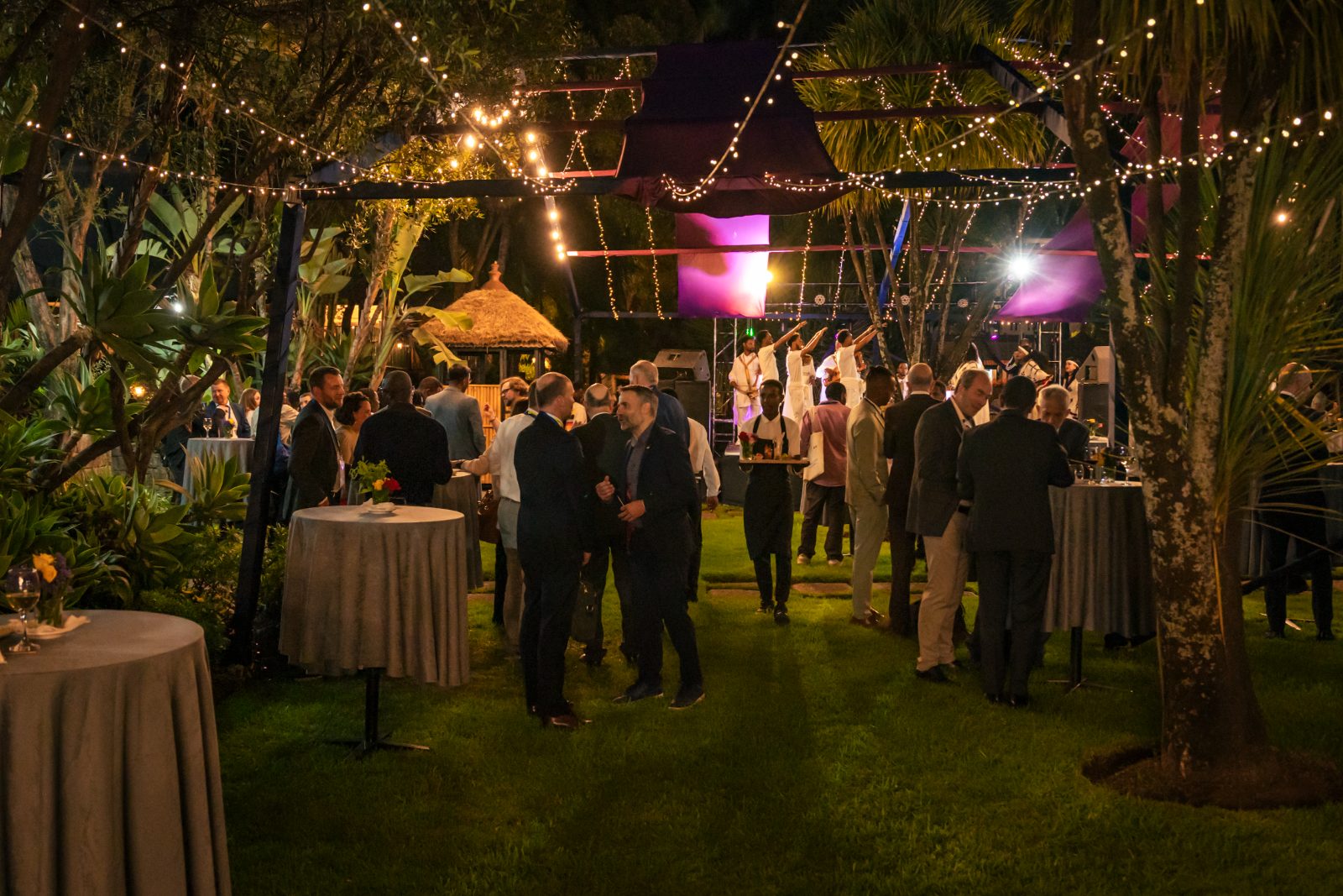 Evening reception under festoon lighting